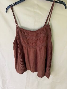 Moa Moa Brown Crochet-Trim Spaghetti Strap blouse